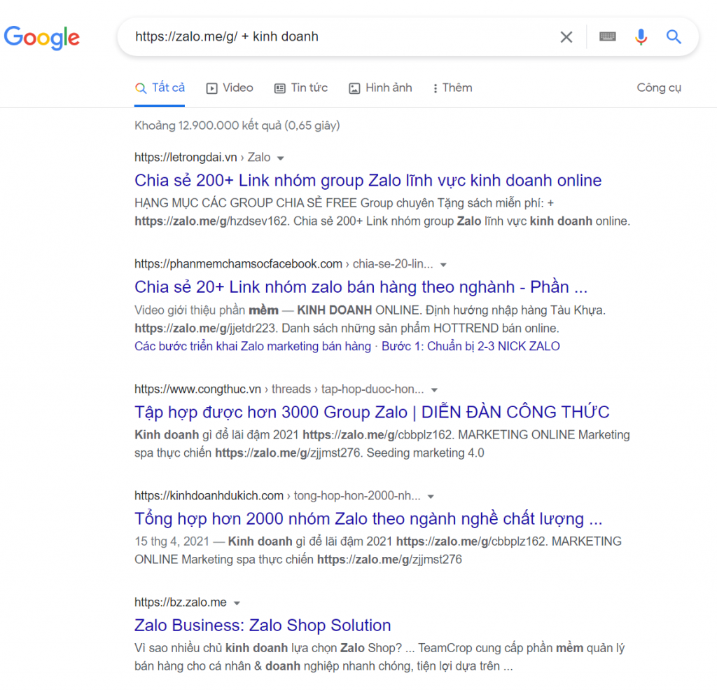 Cách tìm nhóm Zalo qua cú pháp trên Google