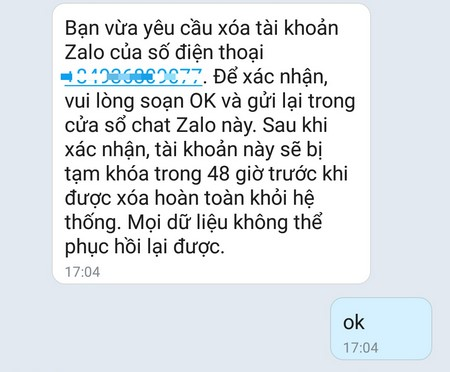 Nhấn ok để xoá ngay