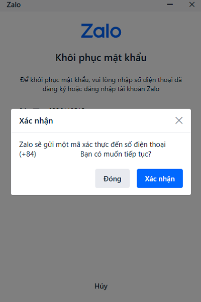 Nhấn xác nhận để đổi mật khẩu