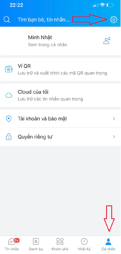 Vào phần cá nhân trên thanh menu
