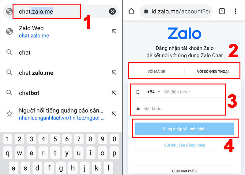 Vào website “chat.zalo.me” để vào trang web của Zalo trên trình duyệt 